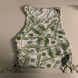 Green and white money crop top